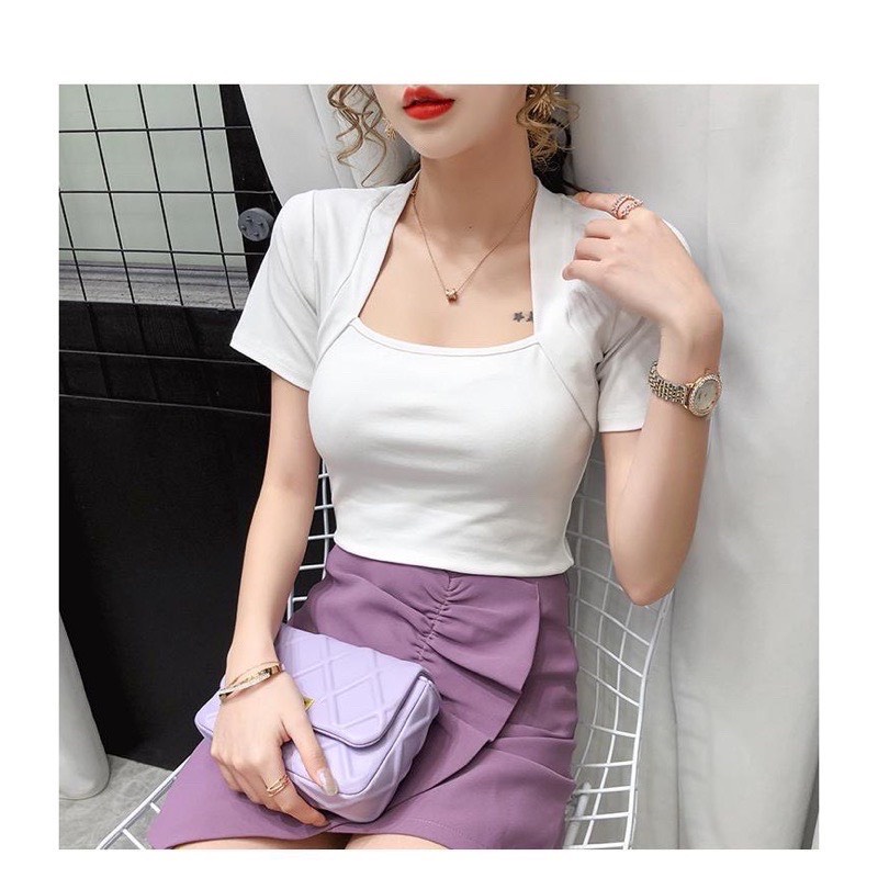 Áo thun cổ U vạt sang chảnh