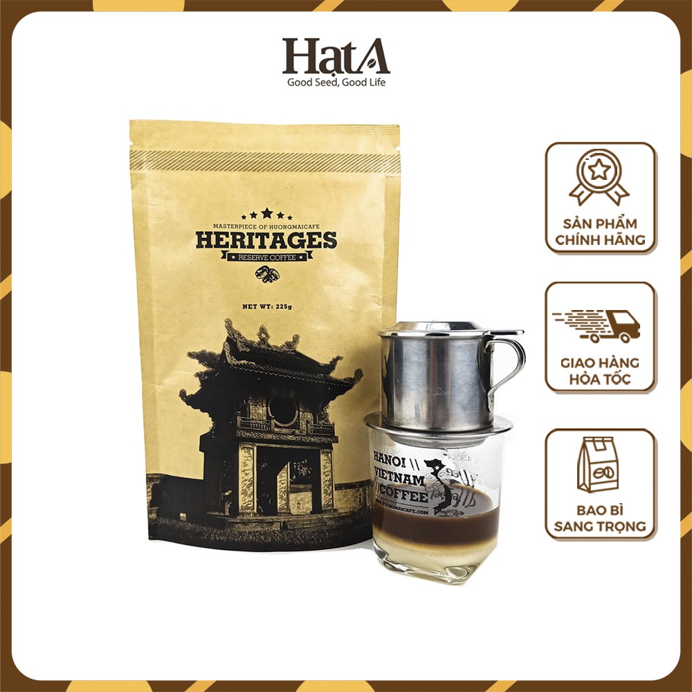 Cà phê chồn cao cấp Heritages Coffee Kraft Bag Hương Mai Cafe 100% hạt Robusta nguyên chất 225gr