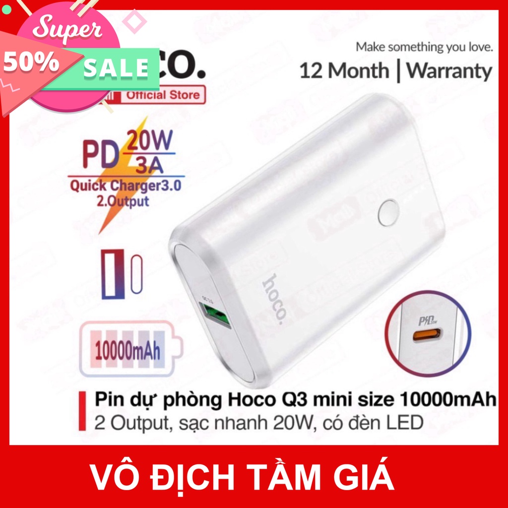 (Sale)  Sạc Dự Phòng mini Siêu Tốc 20W Q3.0. 10000mah. Sạc Dự Phòng Chính Hãng Hoco Q3 TGPK8999