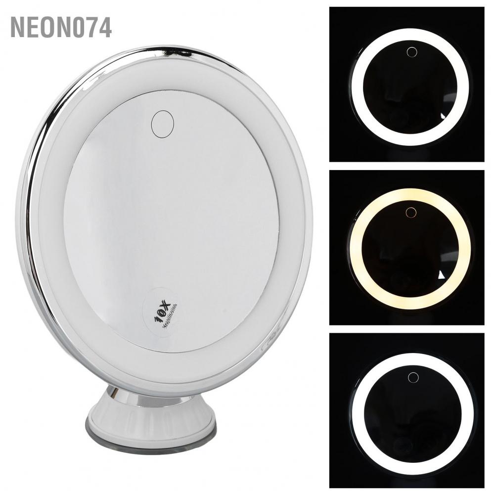 🥭 Neon074  Gương trang điểm phóng đại 10X xoay 360 độ có đèn 3 màu ánh sáng được cung cấp năng lượng bởi Pin
