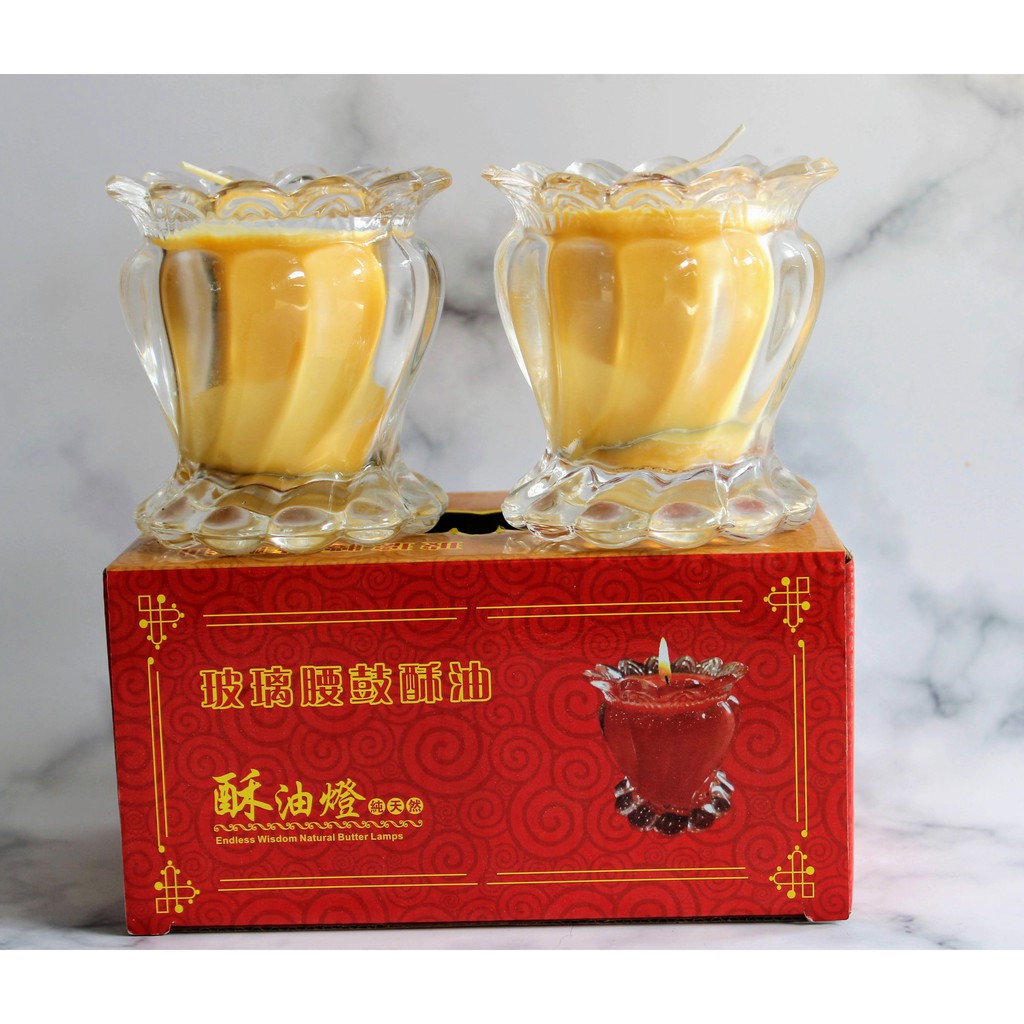 Nến Sáp Bơ Một Cặp Ly Thủy Tinh Malaysia - Lộc Phúc