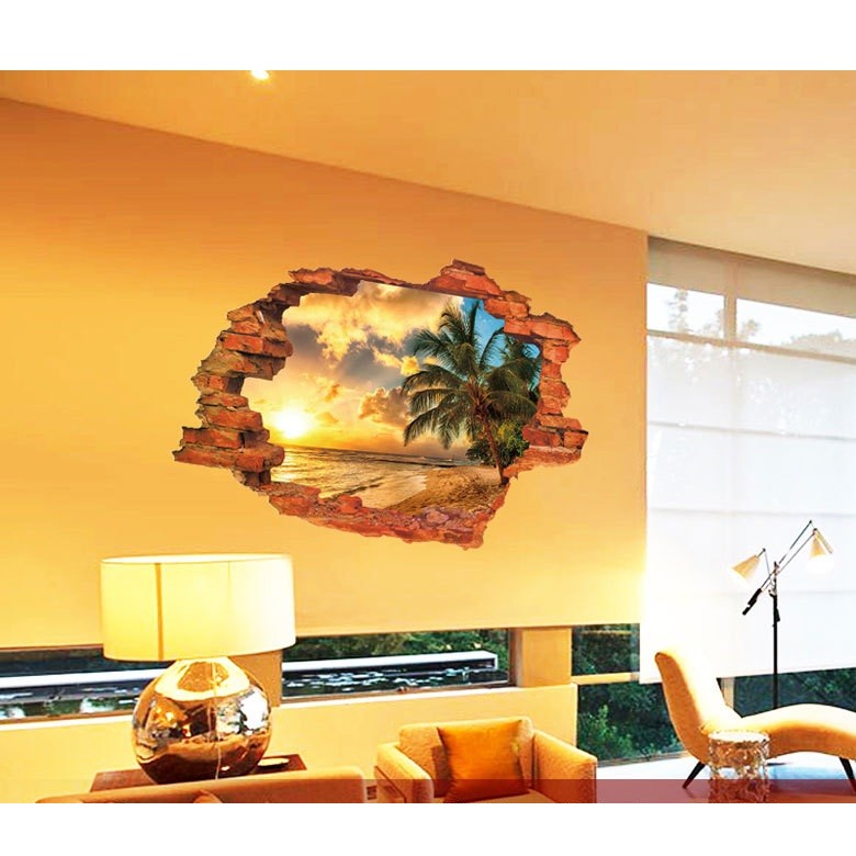 Decal dán tường 3D phong cảnh Biển Hawaii - decal AmyShop