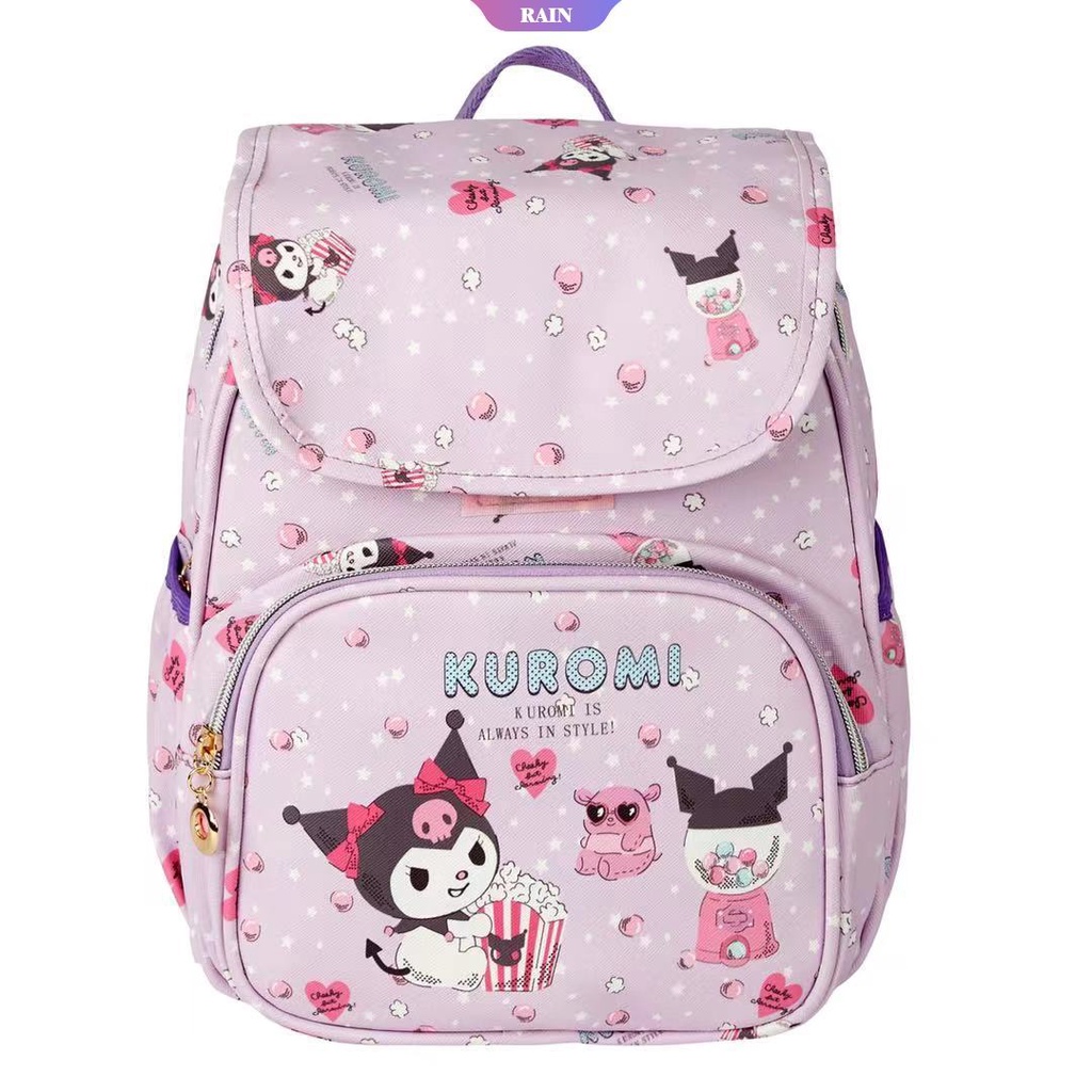 Ba Lô Da PU Nắp Lật Khóa Kéo Siêu Nhẹ Chống Thấm Nước Họa Tiết Cinnamoroll Kuromi My Melody Hoạt Hình Sanrio Cho Bé Gái [RAIN]
