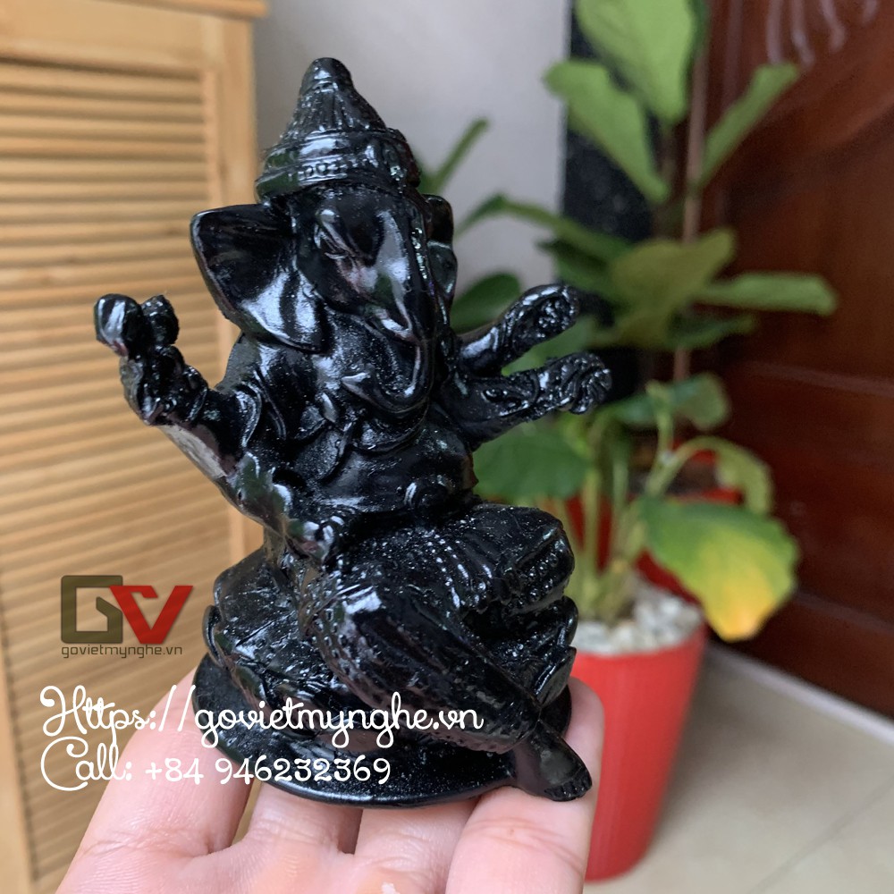 [Thần voi Ganesha] Tượng đá trang trí phong thủy Thần voi Ganesha Ấn Độ giáo - Chiều cao 10cm - Màu đen