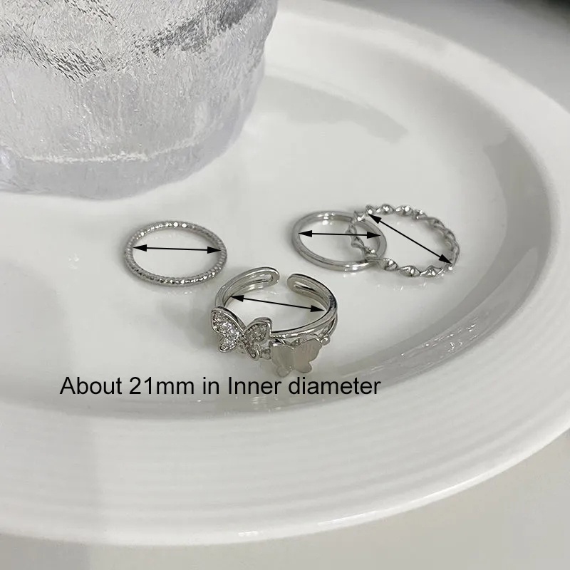 Bộ 4 Nhẫn Mở Hình Bướm Có Thể Điều Chỉnh Kích Thước Sang Trọng Thanh Lịch Dành Cho Nữ