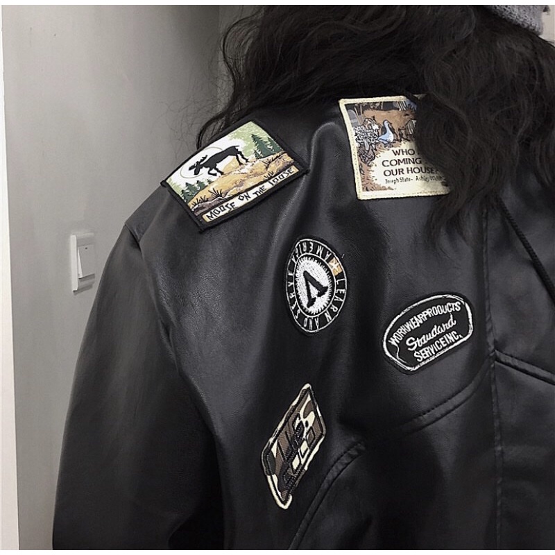 Patched Leather Jacket P2 - áo khoác da độc đáo với hình thêu unisex nam nữ