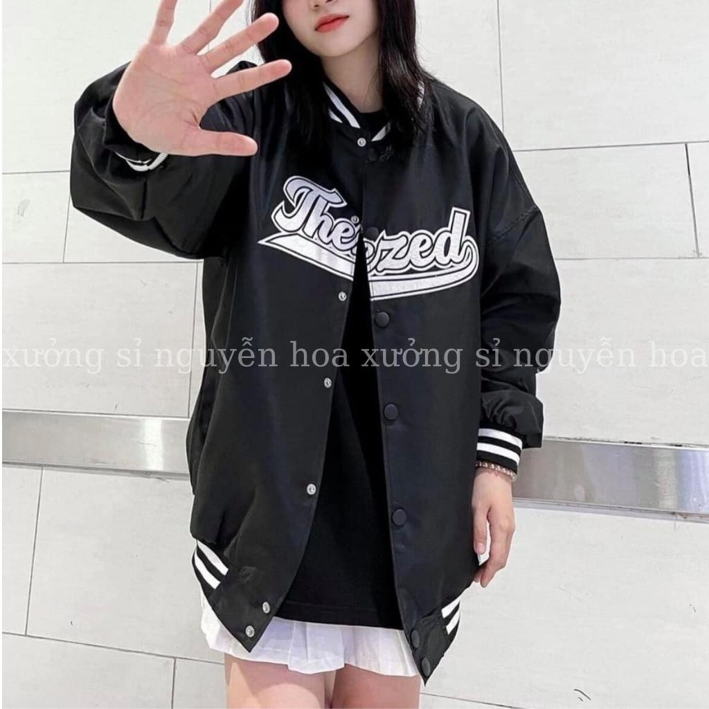 Áo bomber  áo khoác gió 2 lớp in chữ THEZED form dáng rộng unisex nam nữ mặc được màu đen basix phong cách hàng quốc