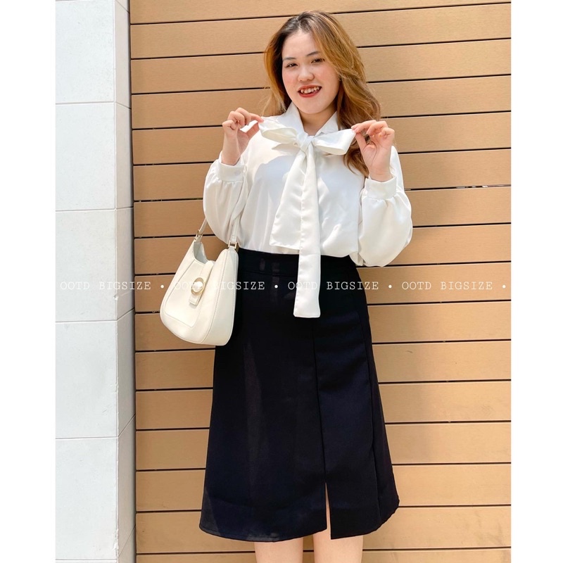 Áo sơ mi bigsize nữ tay dài nơ cổ