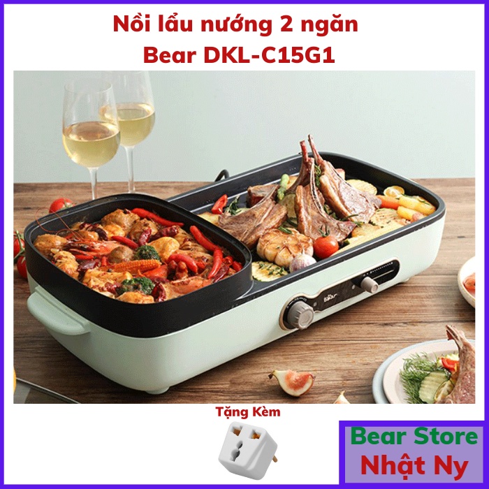 Nồi Lẩu Mini Đa Năng BEAR 6L_Bản Quốc Tế_Bếp Lẩu Nướng Điện, Nồi Lẩu 2 Ngăn Uyên Ương Bear_Bảo Hành 18 tháng