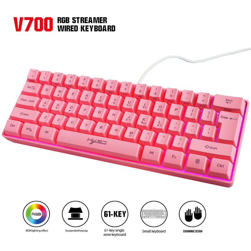 DOU Wired Gaming Keyboard 61Key Keyboard Ultra-Compact Mini Keyboard for PC Gamer