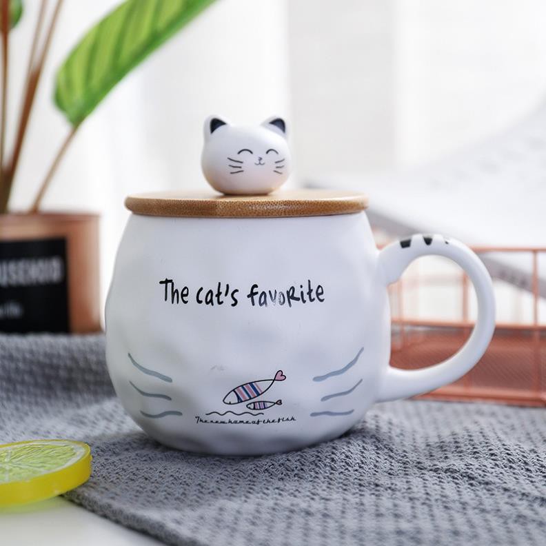 Ly sứ nắp gỗ mèo siêu cute
