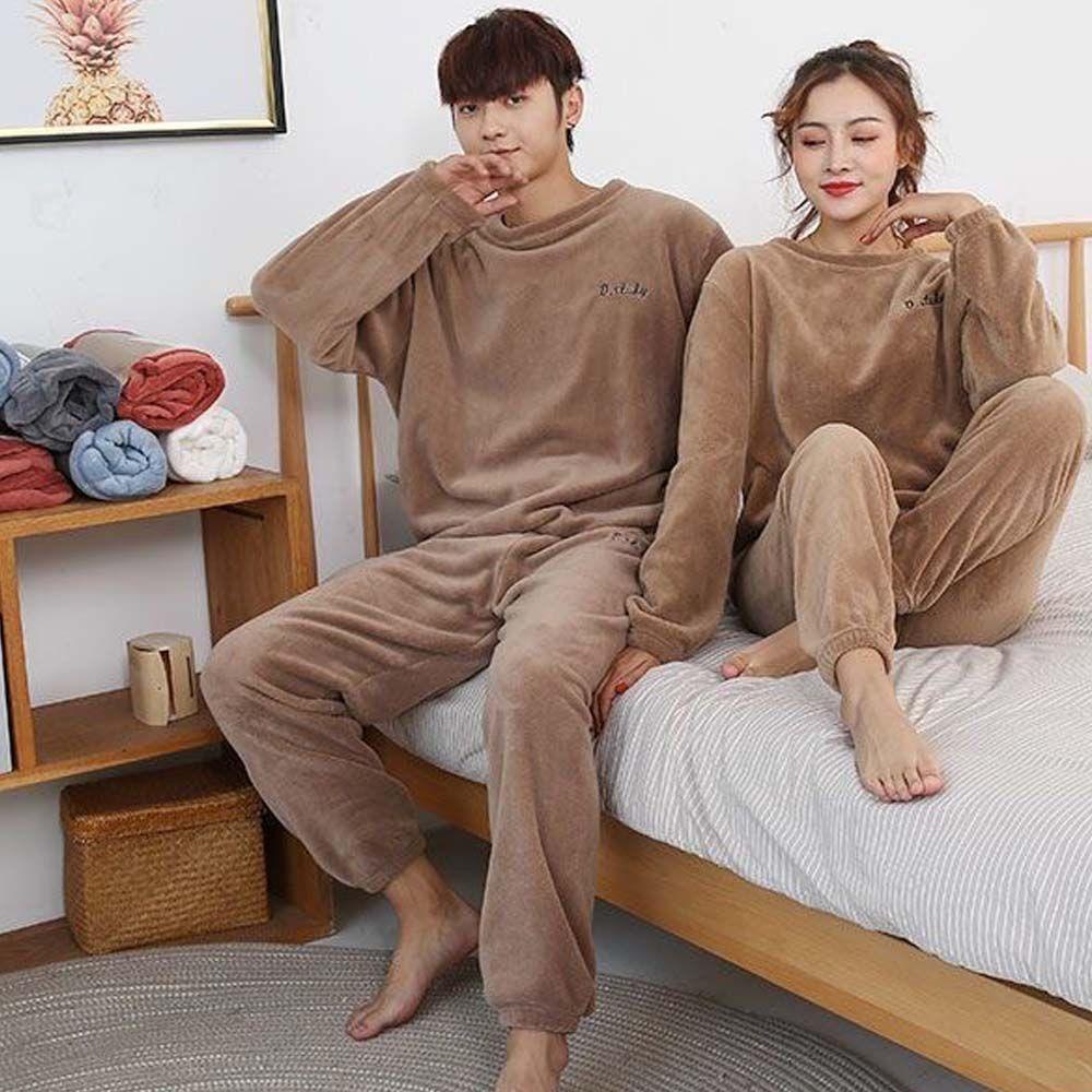 Bộ Đồ Ngủ Dáng Rộng Màu Sắc Đơn Giản Thời Trang Thu Đông Cho Nam Và Nữ