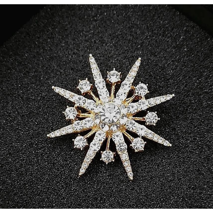 Ghim Cài Khăn Choàng Lụa Hình Bông Tuyết Ngôi Sao Bát Giác Màu Vàng Kim Phong Cách Dongdaemun Corsage Cá Tính Dễ