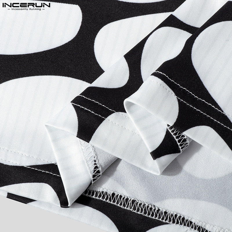 Áo thun INCERUN tay ngắn cổ tròn họa tiết chấm bi phong cách phương Tây thời trang mùa hè cho nam