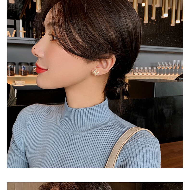 Khuyên tai bạc thiết kế chữ H đơn giản thời trang mùa hè cho nữ