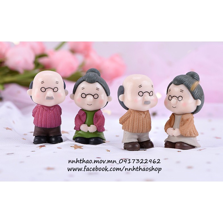 Tượng chibi ông bà trang trí mô hình, tiểu cảnh