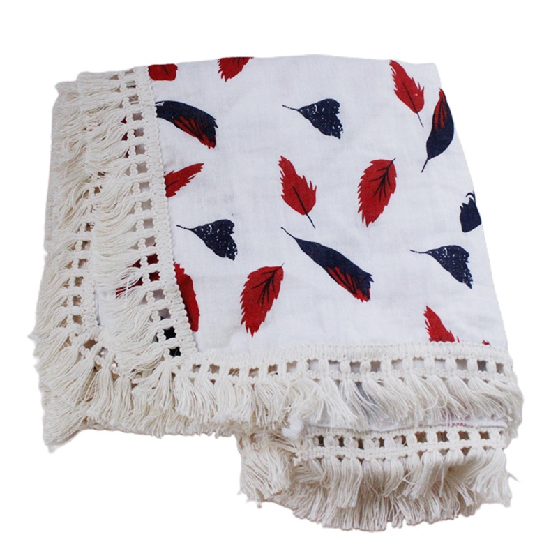 Chăn Quấn Em Bé 2 Lớp Chất Liệu Cotton Mềm Mại Phối Tua Rua Phong Cách Hồi Giáo Mới