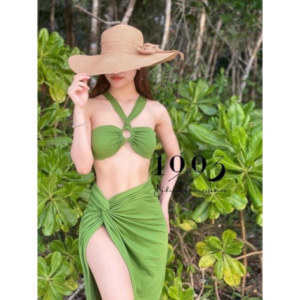 Set Bikini Đồ Bơi 3 Món Hồ Ngọc Hà Áo Khoen Tròn Váy Xoắn Eo BM-012 ZeroshopQN14