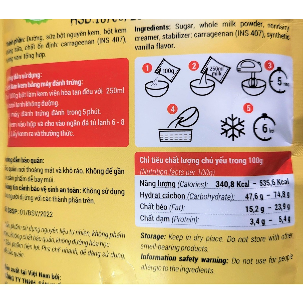 [Gói 100g – vị VANI ] BỘT LÀM KEM VIÊN [VN] BENUSCREAM Vanilla Ice Cream Scoop Mix