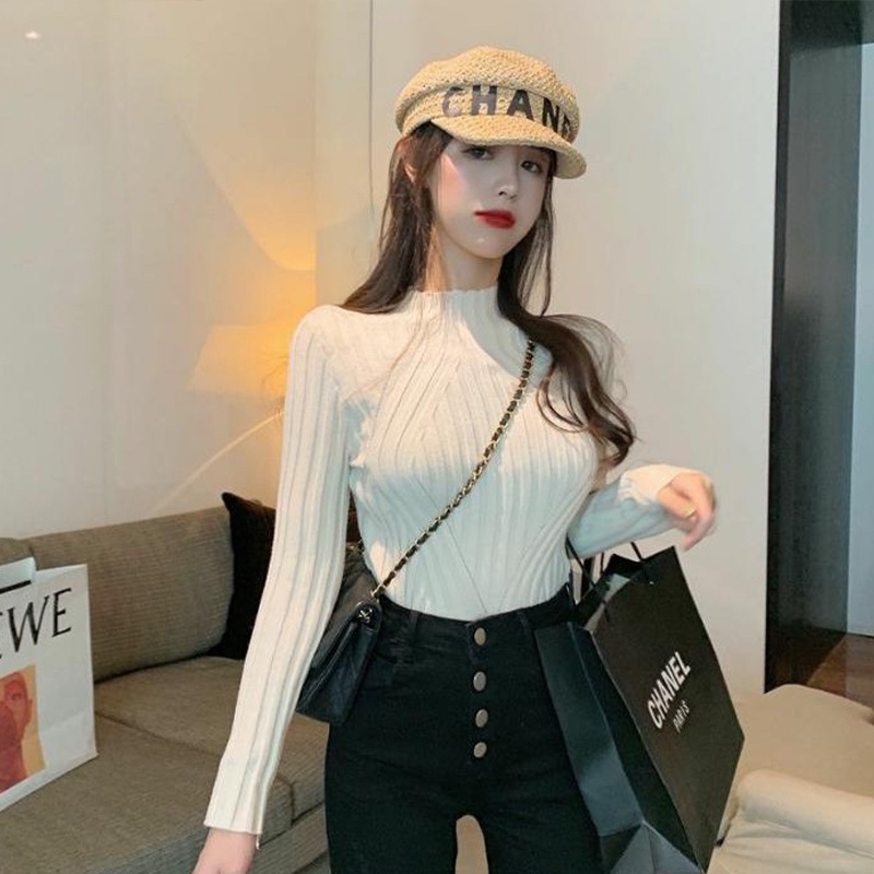 Áo Sweater Dệt Kim Dáng Ôm Phong Cách Thời Trang Hàn Quốc Dành Cho Nữ