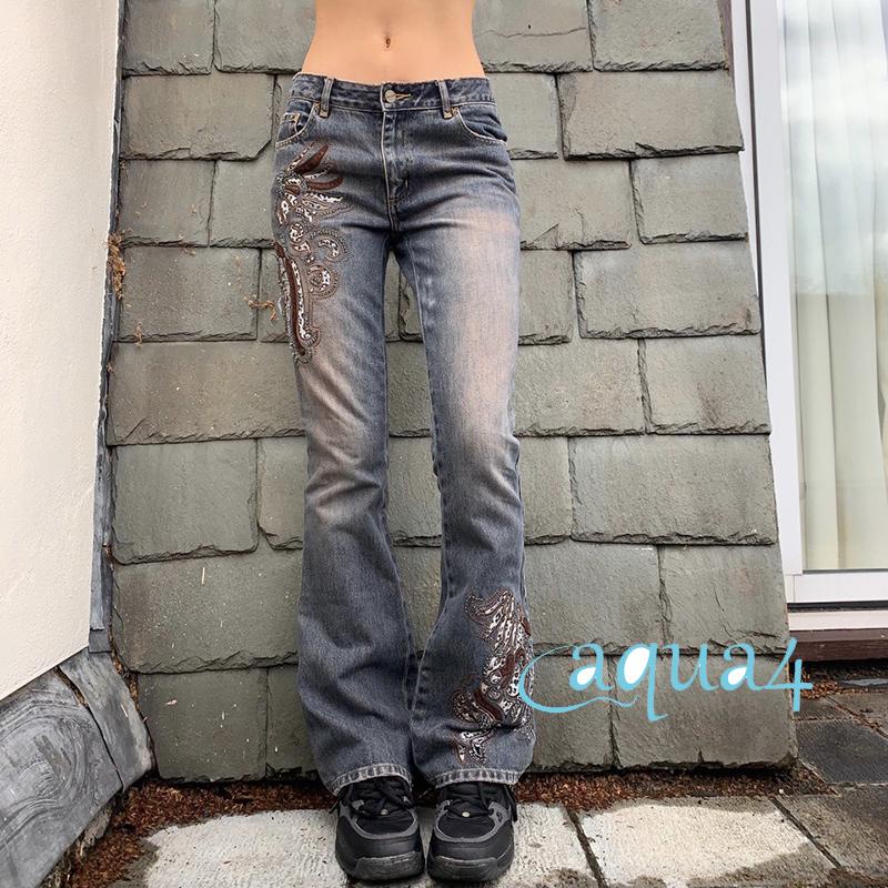 Quần Jeans Dài Ống Loe Thời Trang Harajuku Y2K Dành Cho Nữ