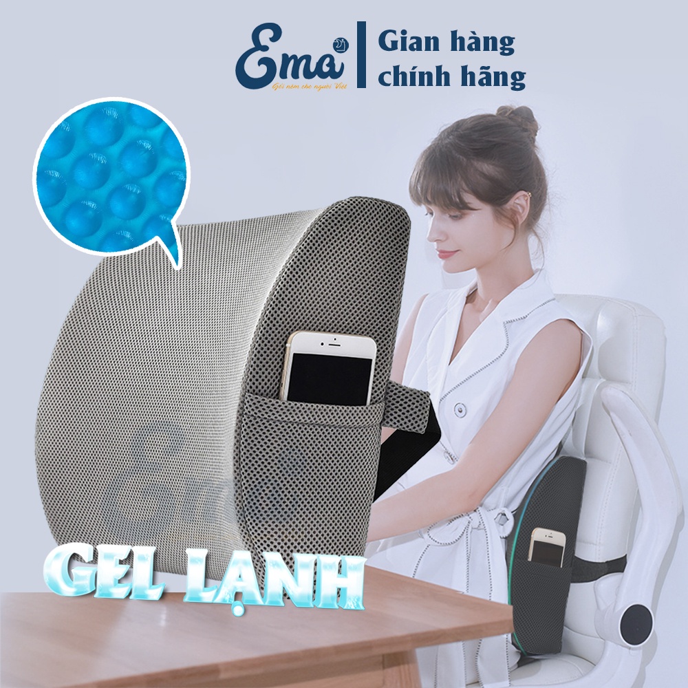 Bộ gối tựa lưng có gel lạnh &amp; đệm lót ghế chống trĩ thế hệ 2 cho dân văn phòng SP11 EMA