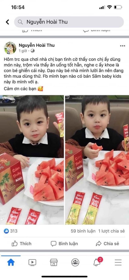 Hai gói sâm baby kid cho bé dùng thử