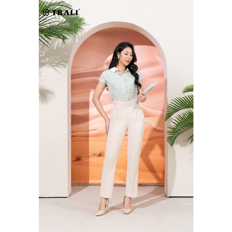 Áo Sơ Mi Nữ TRALI 10224 Hoa Nhí Màu Xanh Phối Cổ