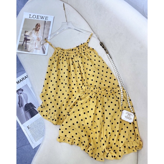 May Shop - Sét 2 dây chấm bi nữ chất đũi lụa siêu mát