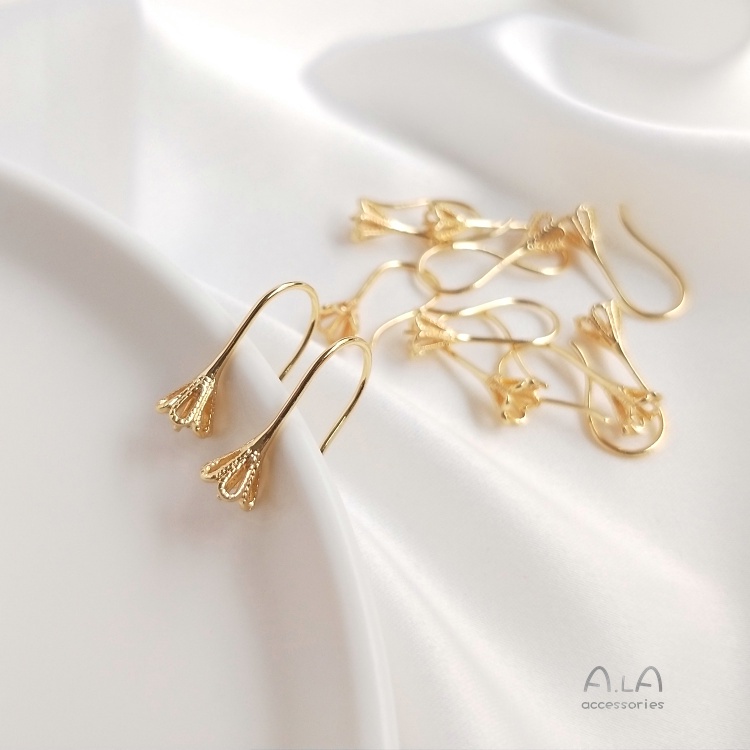 █diy゜14k●1 cặp 14K túi vàng giữ màu nửa lỗ hạt kim dài dính tinh thể tai móc mặt dây chuyền người giữ tự làm bông tai trang trí vật liệu