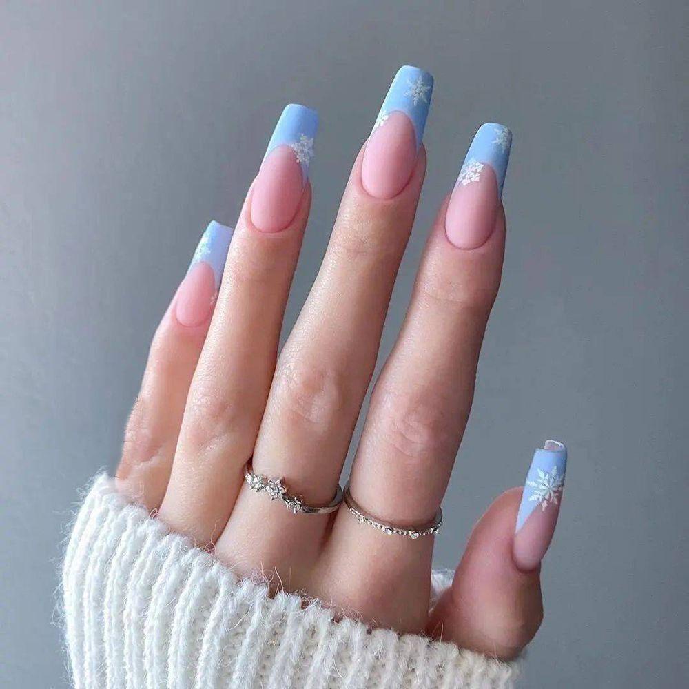 Bộ 24 Móng Tay Giả Che Phủ Toàn Diện Họa Tiết Bướm Xanh Dương