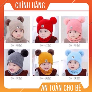 [Si-Le] Bộ khăn + mũ len 2 quả bông cho bé MS02