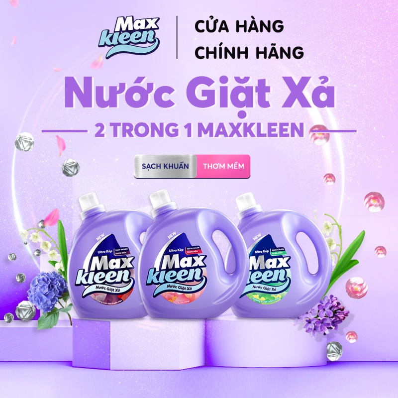 Combo Túi nước giặt xả MaxKleen 2.4kg/2.2kg + Túi nước lau sàn MaxKleen 600g