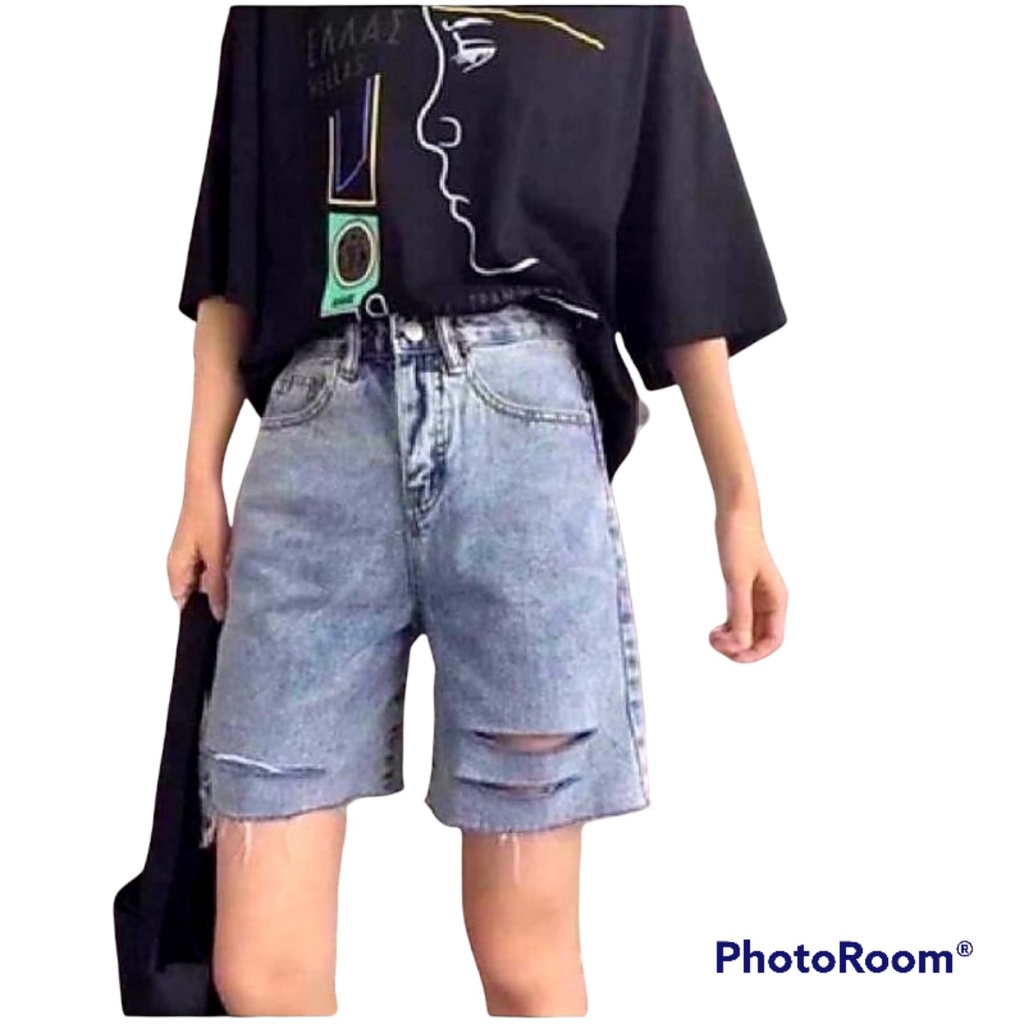 (Bigsize 30-36) Quần Ngố Không Giãn Ống Rộng, Quần Short Jean Lưng Cao, Quần Suông