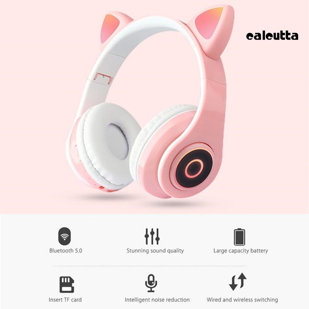 Tai Nghe Bluetooth 5.0 P39M Hình Tai Mèo Có Mic Và Đèn Led