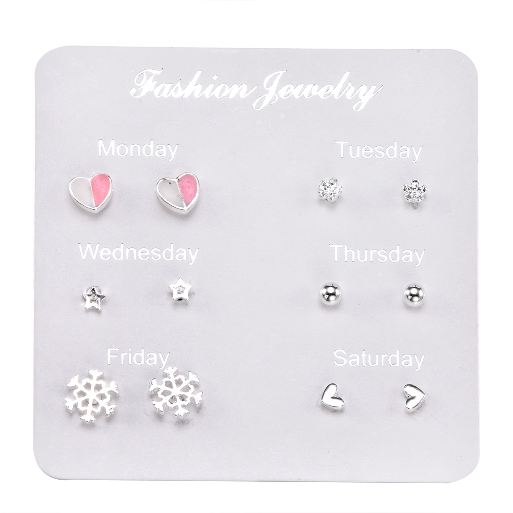 Cod Qipin Set 6 đôi khuyên tai đính đá thời trang cho nữ