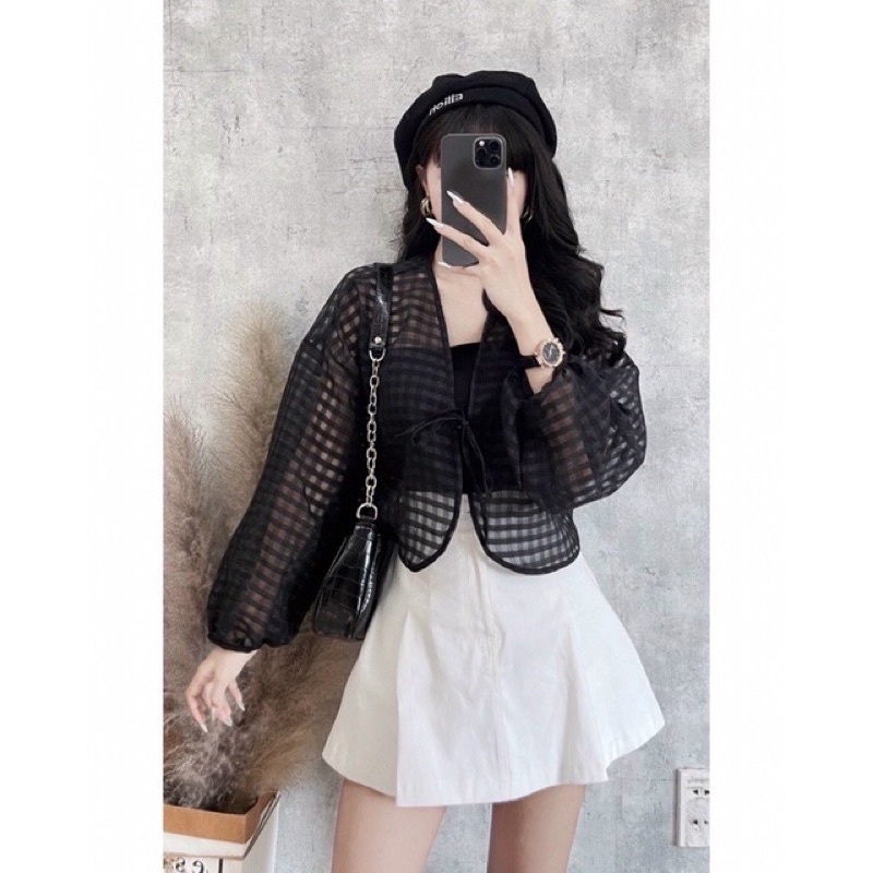 Áo lưới xinh ulzzang tay dài kèm bara siêu dày dặn