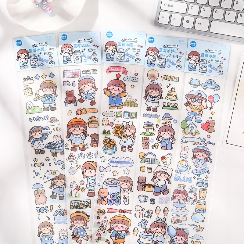 Sticker cute hoạt hình dễ thương, hình dán sticker dài trang trí sổ tay đáng yêu DIY