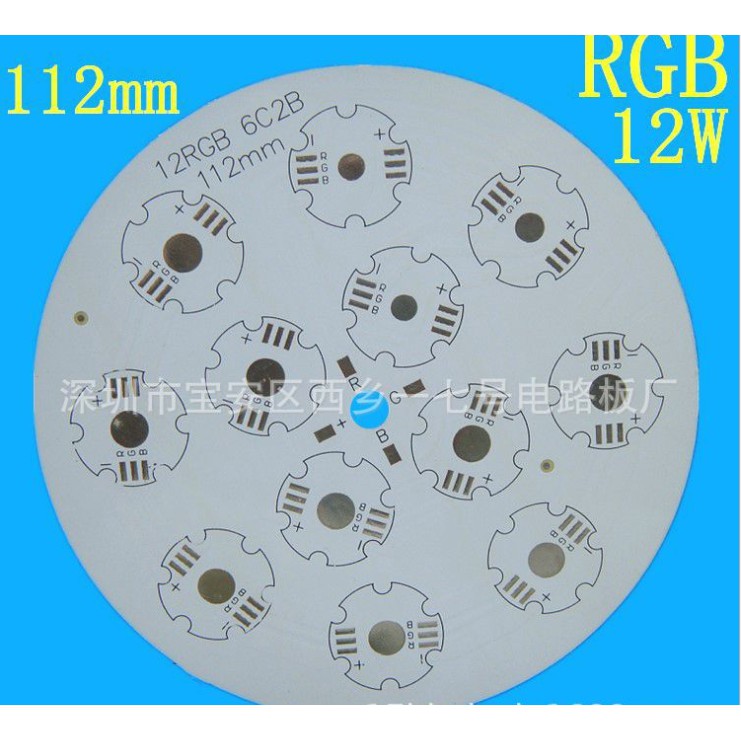 Đế tản nhiệt Led 6 chân RGB 3x12w tấm pcb 112mm 125mm