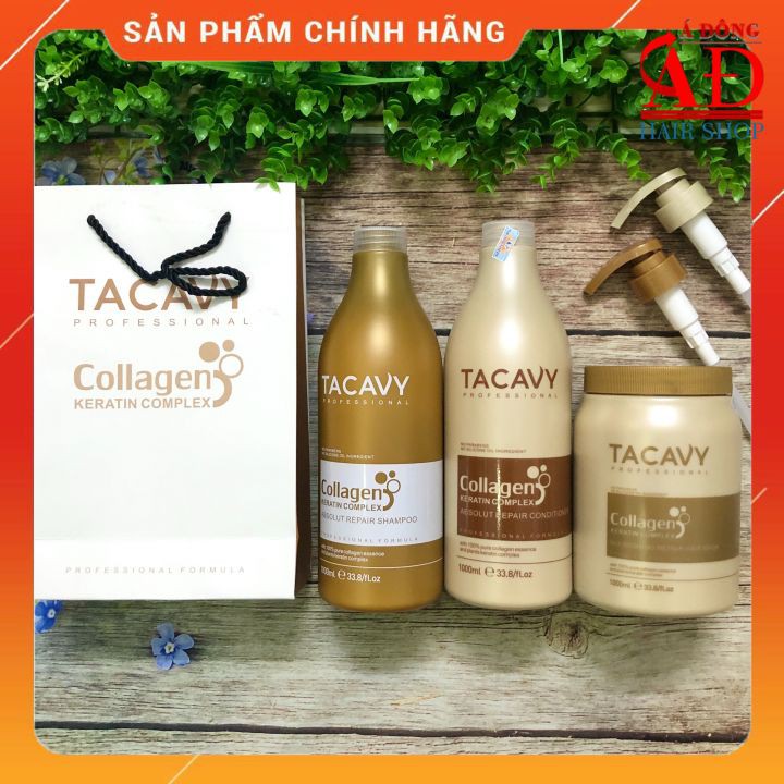 [+Tặng mũ trùm] HẤP DẦU SIÊU MƯỢT PHỤC HỒI TÓC HƯ TỔN TACAVY COLLAGEN KERATIN REPAIR MASK 1000ML