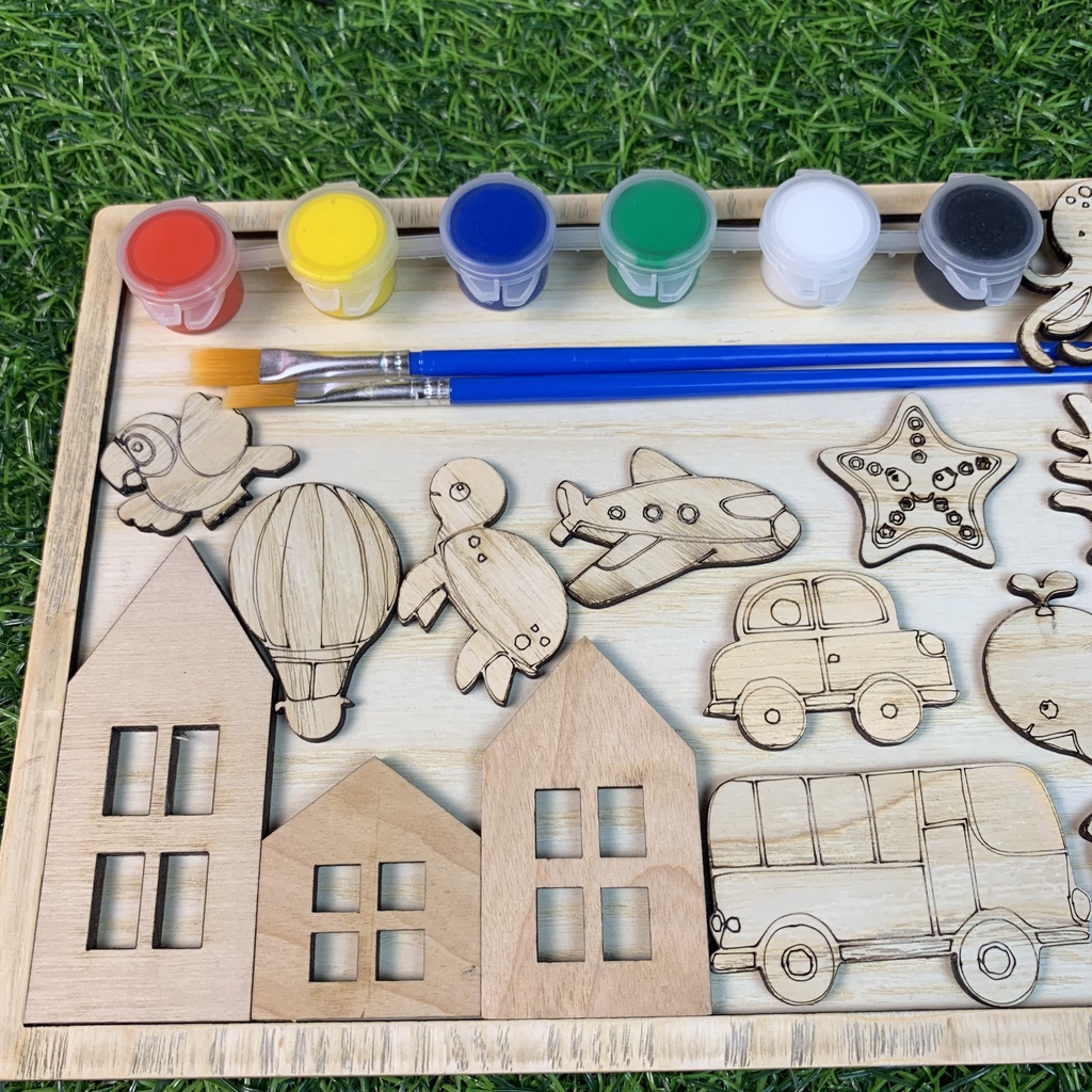 Bộ Tô Màu Gỗ Kèm Khung Tranh,Phụ Kiện,Màu Tô Acrylic,Cọ Vẽ Cho Bé Yêu Hội Họa Làm Tranh Gỗ