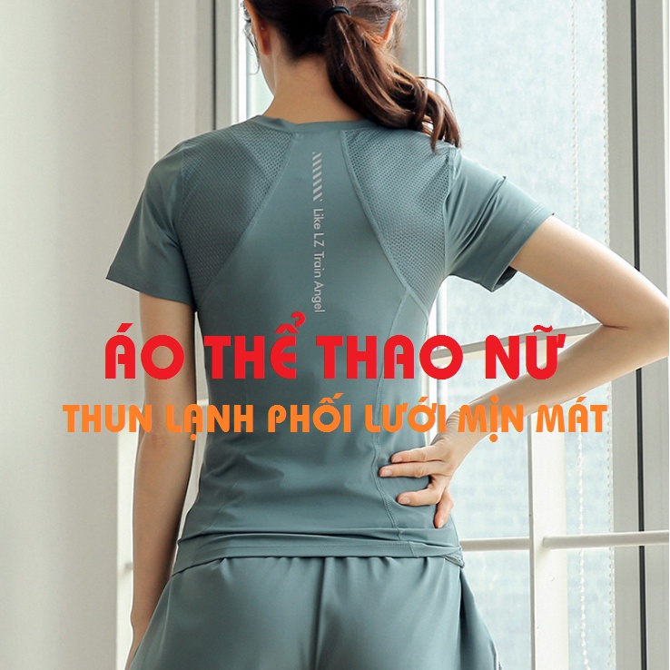 Áo thể thao nữ_thun lạnh phối lưới siêu mịn mát_Áo tập gym nữ, chạy bộ, du lịch