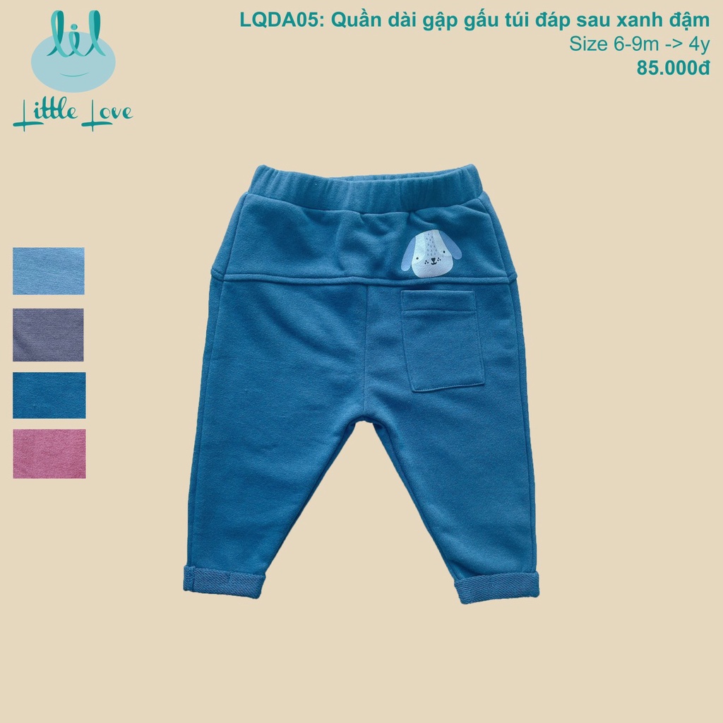 [CHÍNH HÃNG] Quần nỉ gấp gấu túi đáp sau màu trơn Little Love