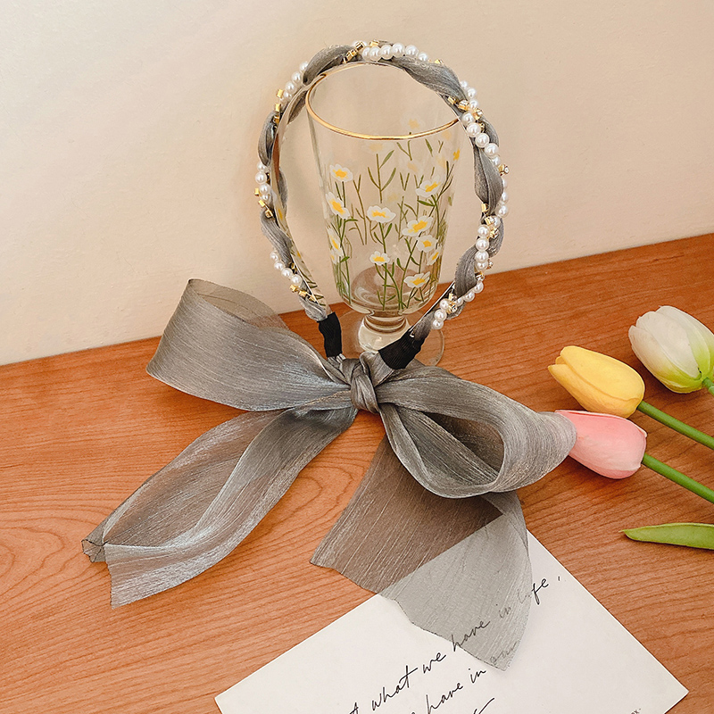 Cài tóc vải Tulle khảm ngọc trai thời trang hàn quốc dành cho nữ dễ thương xinh xắn