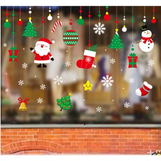 Decal trang trí noel hít tĩnh điện - cây thông xanh treo dây