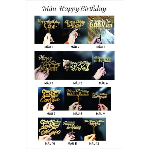 Que chữ mica cắm lên bánh kem và hoa đặt theo yêu cầu