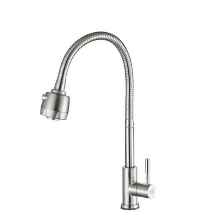 Vòi rửa chén lạnh inox 304 ống lò xo hai chế độ nước,Tặng đầu vòi tăng áp nhựa trong cao cấp CHL03