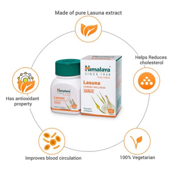 [XẢ DATE 6/2024] Himalaya Lasuna - Viên uống chiết xuất từ Củ Tỏi (Ổn định cholesterol, ngăn ngừa sơ vữa động mạch)