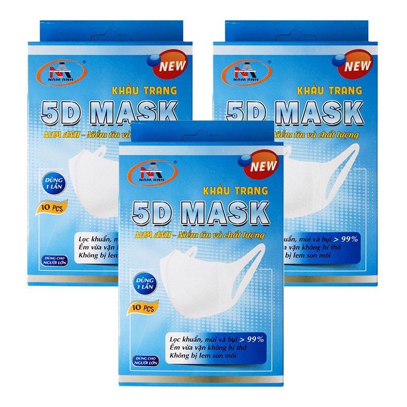 Khẩu trang Y tế 4 lớp 5D mask cao cấp giấy kháng khuẩn FMAPRO hộp 10 cái quai vải