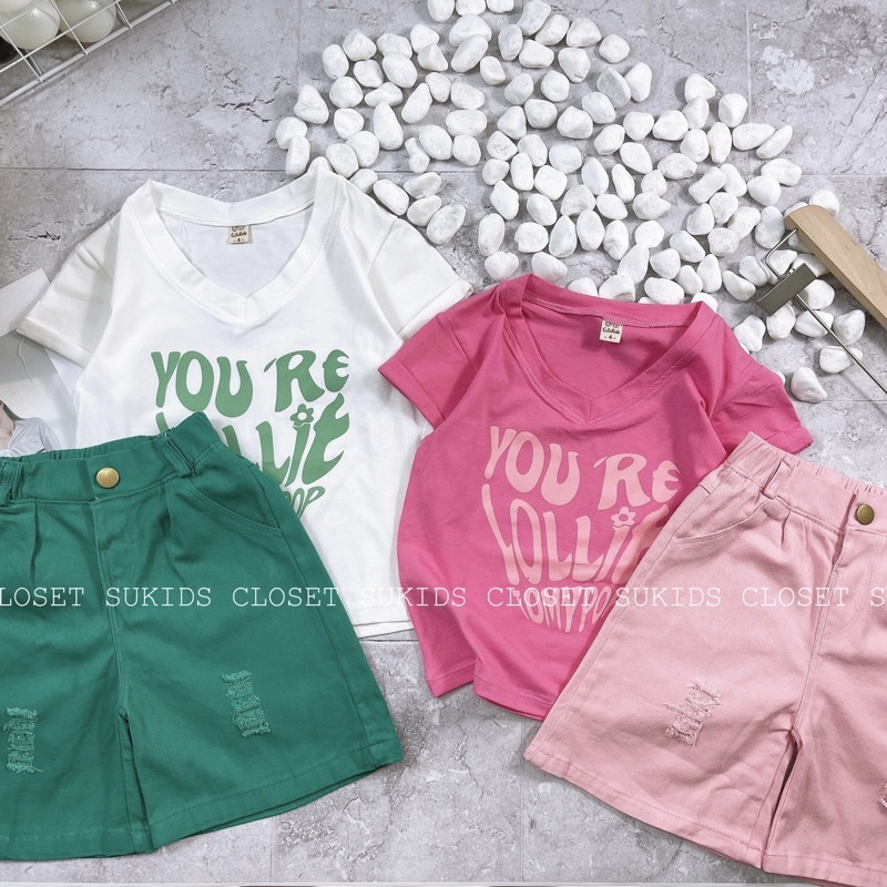 Bộ Bé Gái Đa Phong Cách 11kg-36kg( Áo cottong cổ tim+ Quần kaki mềm) - B60